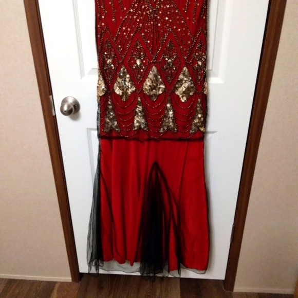JDLSPPL Women's Red&Black Gatsby Evening Dress Sequin Maxi Flutter Sleeve Gown S - Picture 9 of 12